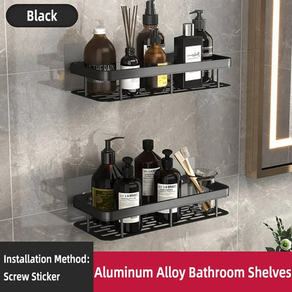 Wall Mounted Towel Rack Shower Shampoo Rack No Drill Tripod Corner Rectangular Bathroom Rack 9