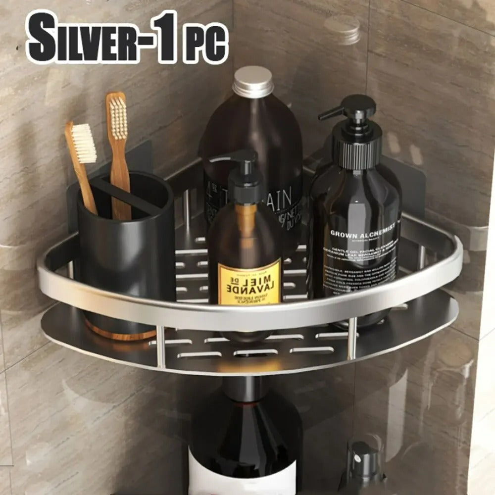 Wall Mounted Towel Rack Shower Shampoo Rack No Drill Tripod Corner Rectangular Bathroom Rack 10