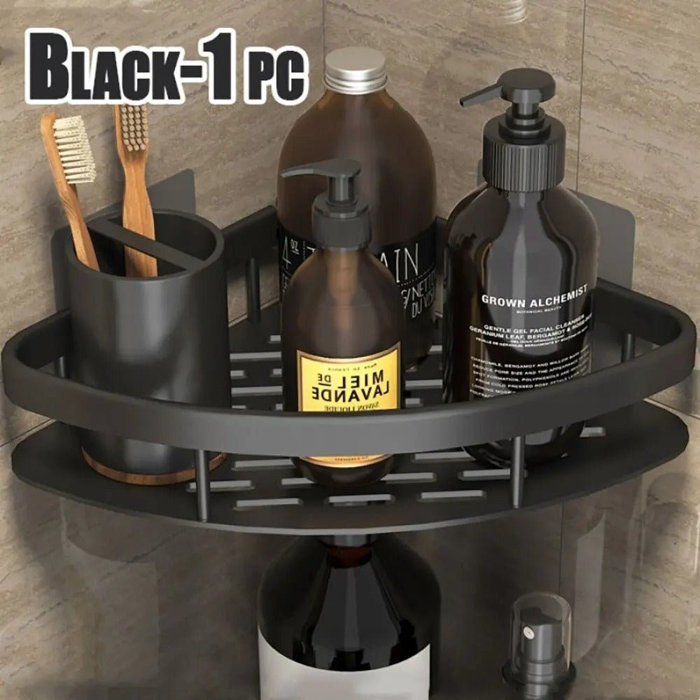 Wall Mounted Towel Rack Shower Shampoo Rack No Drill Tripod Corner Rectangular Bathroom Rack 11
