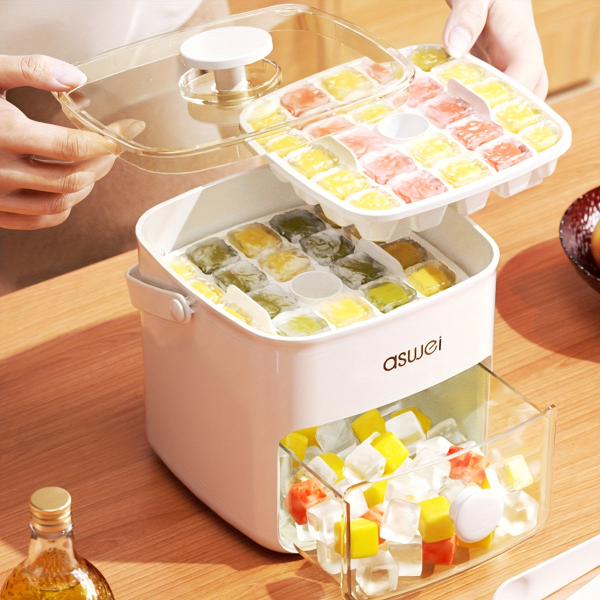 Food-grade Plastic Ice Cube Machine Compartment Easy Salad Large Capacity Storage Food-grade Plastic Freezer Storage