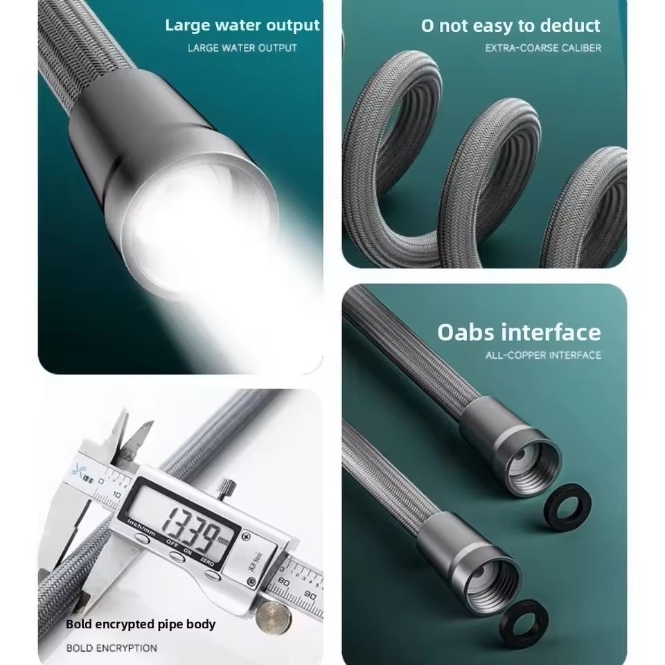 Universal Nylon Shower Hose 15 M  2 M Black  Silver Flexible Bathtub  Handheld Shower Extension 3