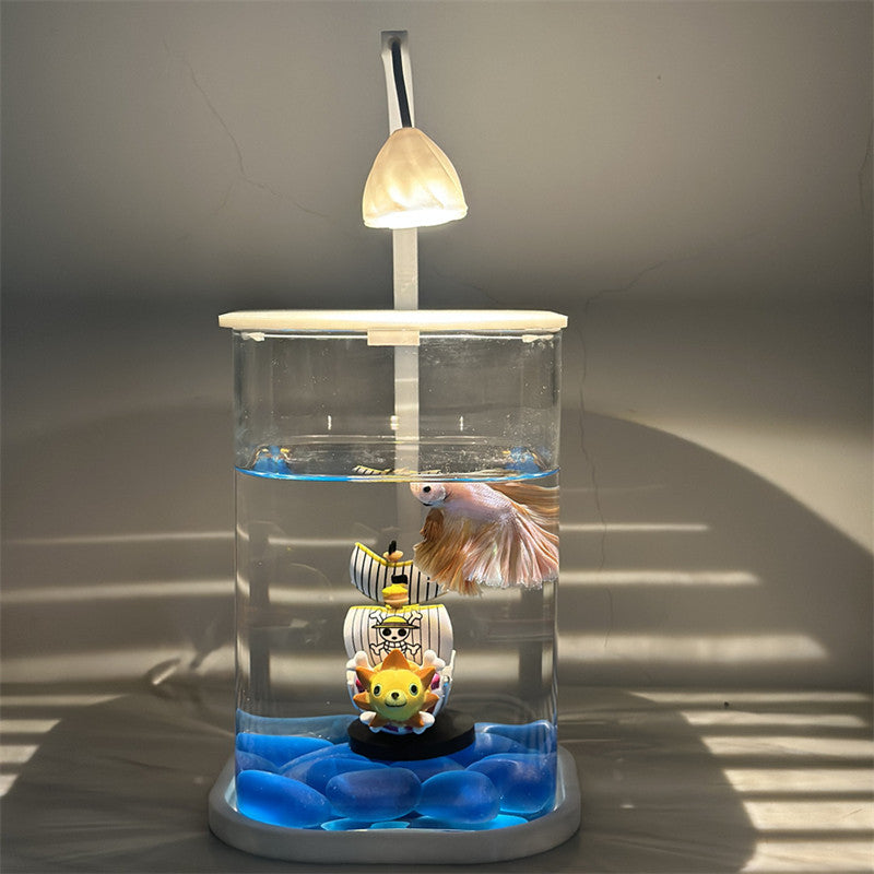 Betta Fish Mini Desktop Glass Aquarium Tank with LED Light For Kids Betta Fish