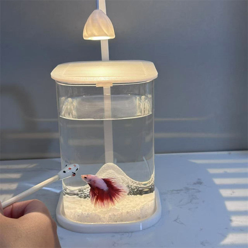 Betta Fish Mini Desktop Glass Aquarium Tank With LED Light For Kids Betta Fish 2
