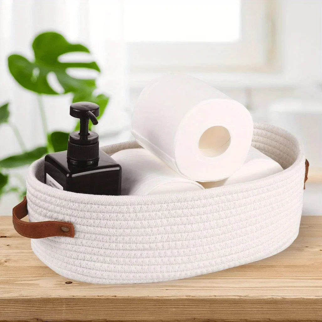 Oval Woven Bathroom Storage Basket Multifunctional Desktop Organizer Toilet Paper Holder Toy Storag 1