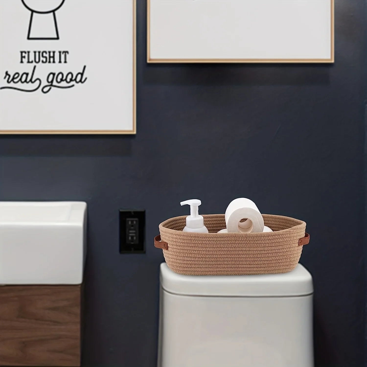 Oval Woven Bathroom Storage Basket Multifunctional Desktop Organizer Toilet Paper Holder Toy Storag 7
