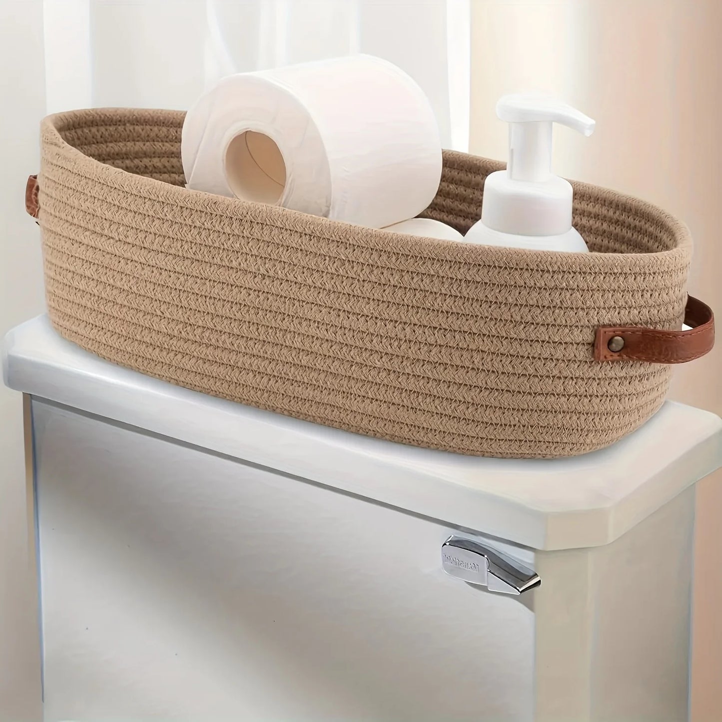 Oval Woven Bathroom Storage Basket Multifunctional Desktop Organizer Toilet Paper Holder Toy Storag 5