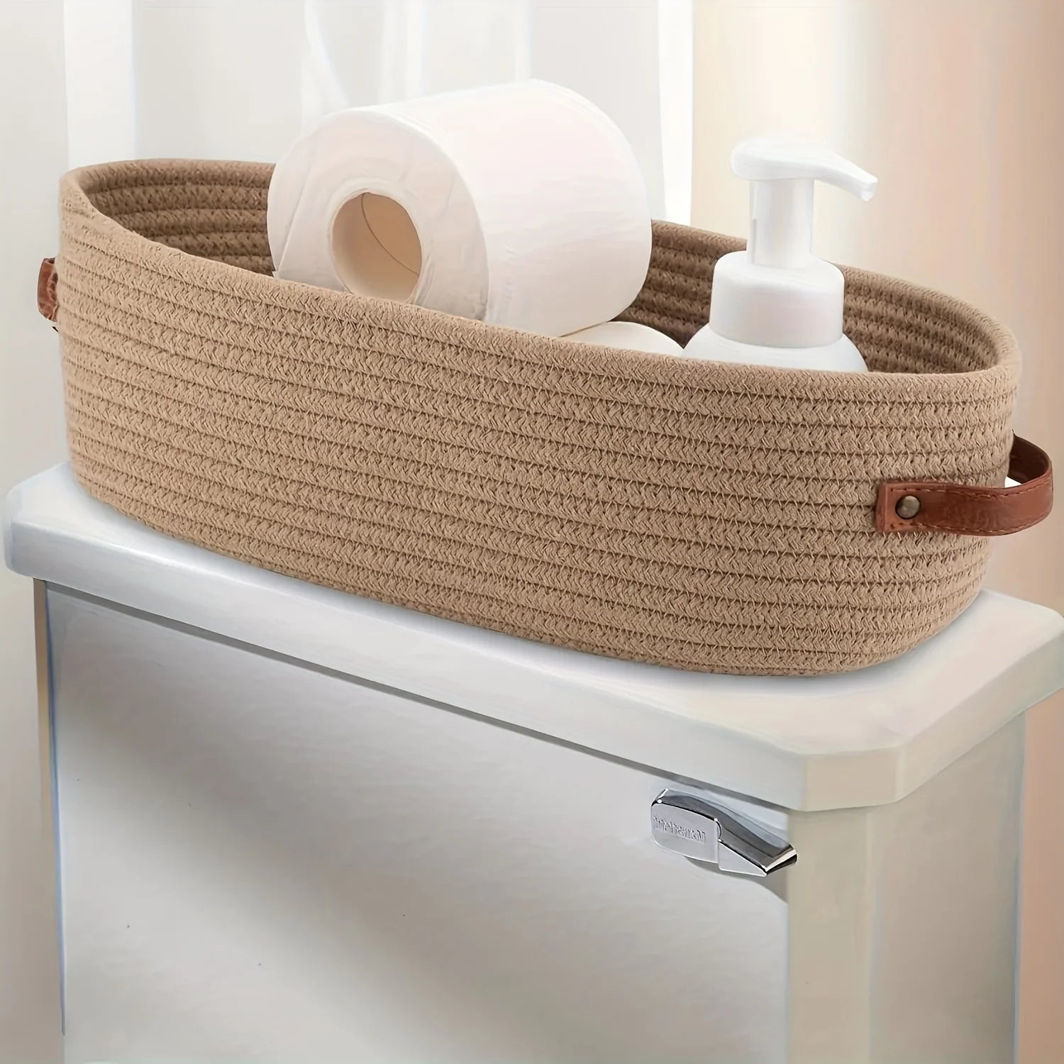 Oval Woven Bathroom Storage Basket Multifunctional Desktop Organizer Toilet Paper Holder Toy Storag 5
