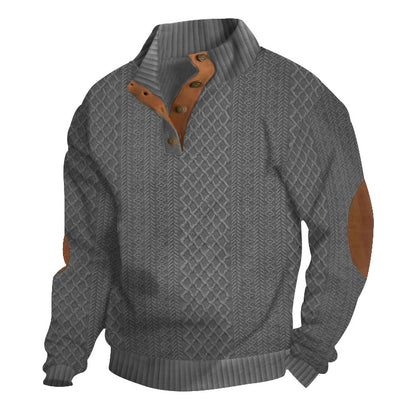 Autumn And Winter Knitted Pullover Mens Casual Stand Up Collar Sweater Long Sleeved Jacquard Cross  2