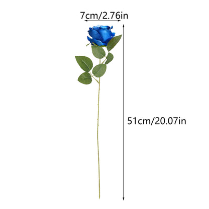 Realistic Velvet Artificial Blue Rose Bouquet, Faux Fake Flowers for Weddings, Home Decor Party Table Decor