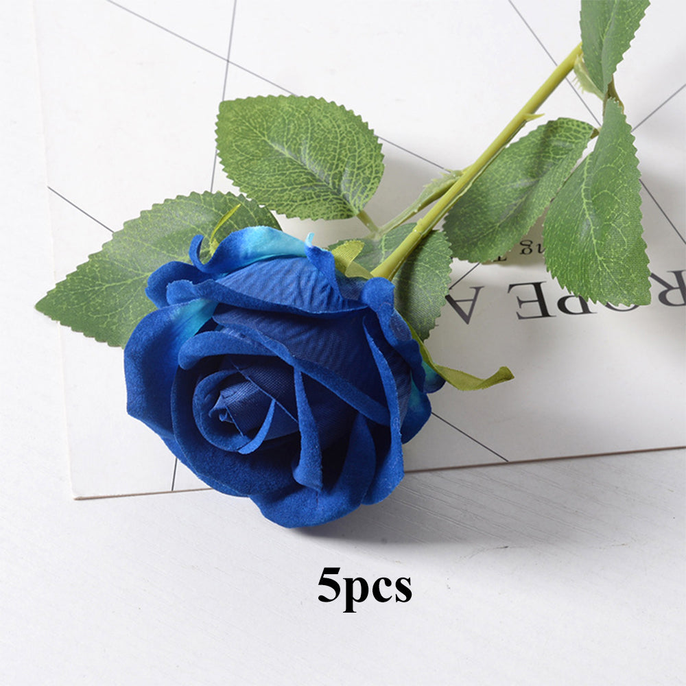 Realistic Velvet Artificial Blue Rose Bouquet, Faux Fake Flowers for Weddings, Home Decor Party Table Decor