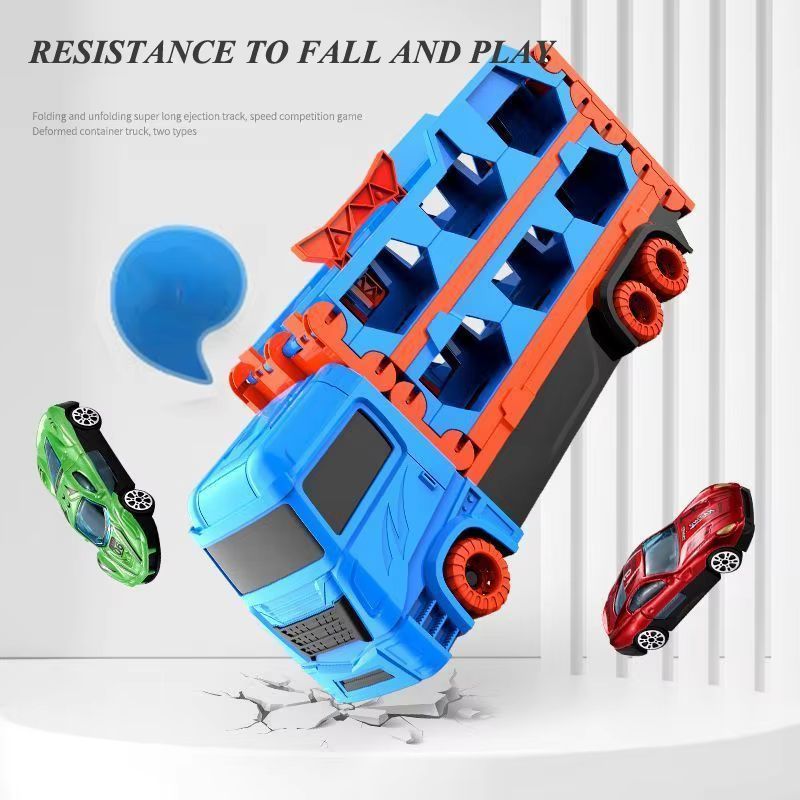 Large Car Transporter Truck With Folding Race Track And Alloy Cars For Kids 3