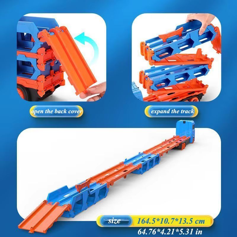 Large Car Transporter Truck With Folding Race Track And Alloy Cars For Kids 4