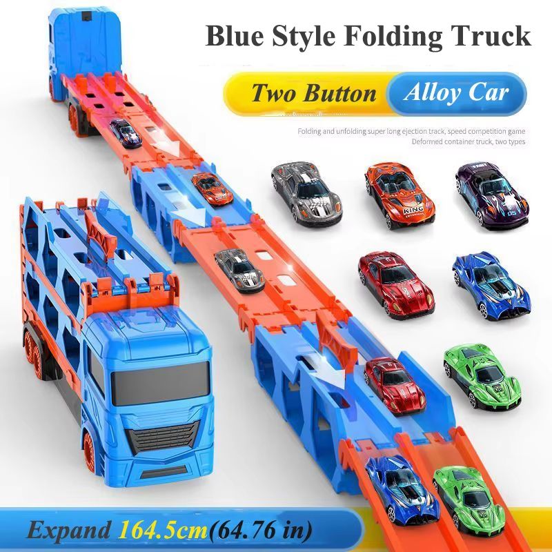 Large Car Transporter Truck With Folding Race Track And Alloy Cars For Kids 5