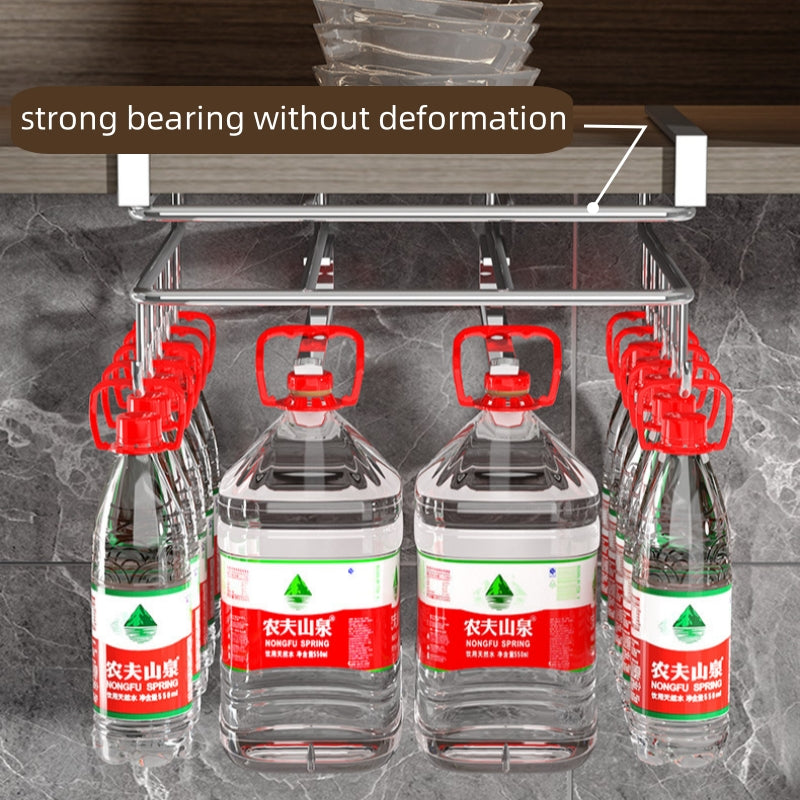 Stainless Steel Hanging Kitchen Storage Rack with Hooks, Paper Towel, and Utensils Holder, Cutting Board Shelf