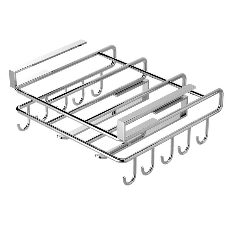 Stainless Steel Hanging Kitchen Storage Rack with Hooks, Paper Towel, and Utensils Holder, Cutting Board Shelf
