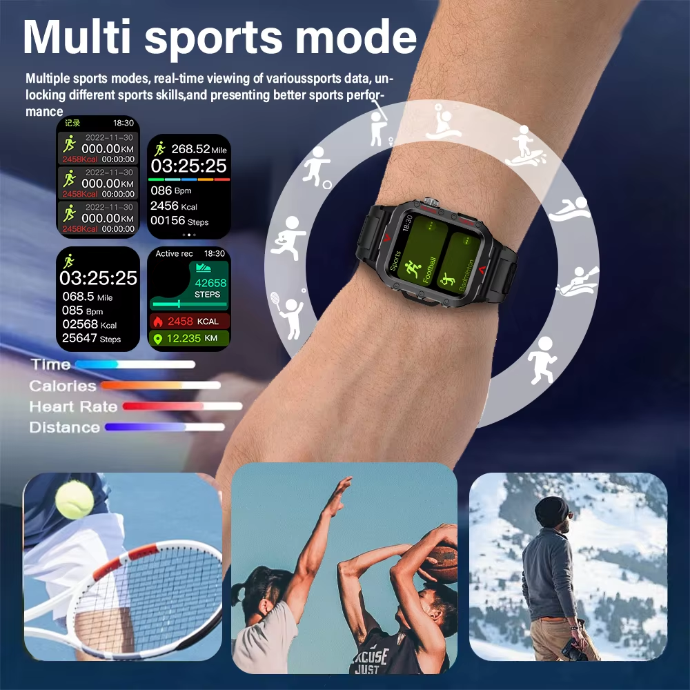 LED Flashlight Mens Smart Watch Health Monitoring Outdoor Sports Wristwatch 1