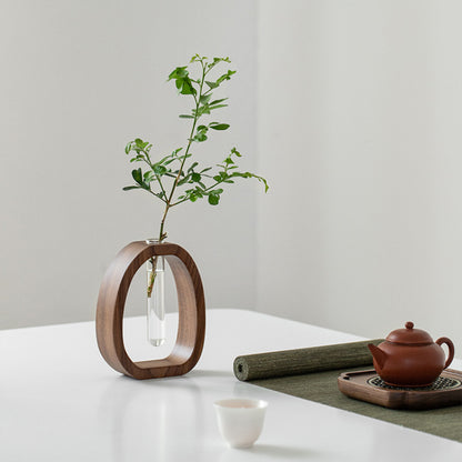 Mini Water-grown Vase, Creative Solid Wood Flower Utensil with Simple Glass Plant Insert