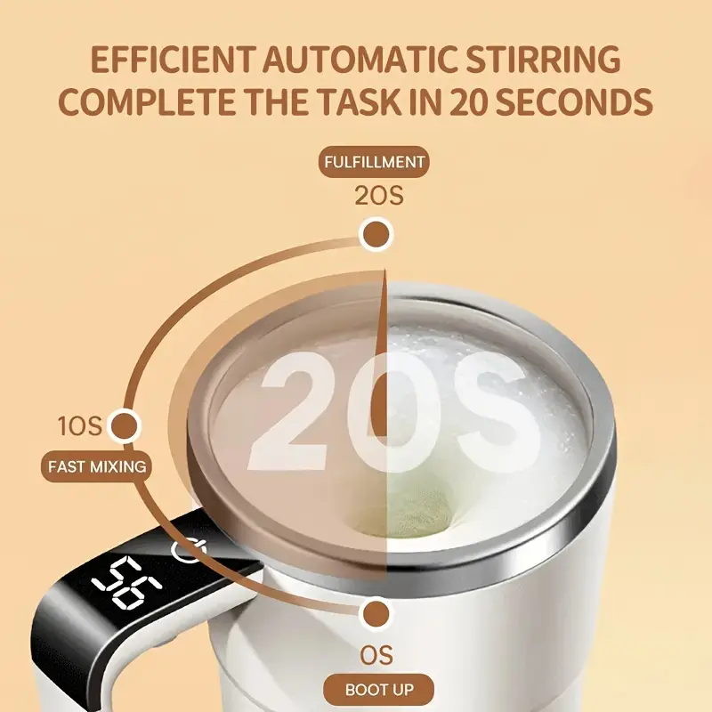LED Display Smart Mixing Coffee Cup, USB Charging, Magnetic Mixing Feature