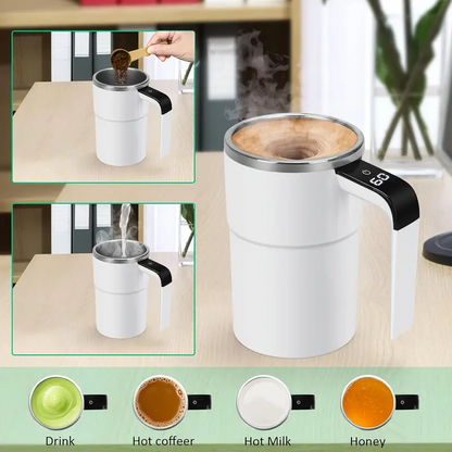 LED Display Smart Mixing Coffee Cup, USB Charging, Magnetic Mixing Feature