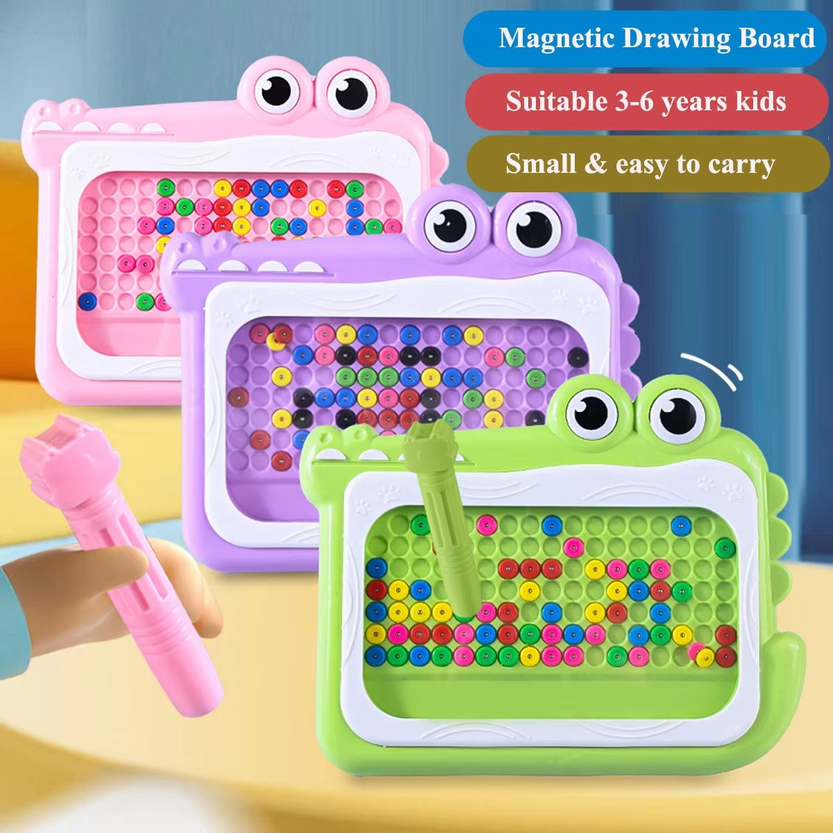 Kids Magnetic Beads Doodle Board With Puzzle Pen Montessori Drawing Toy