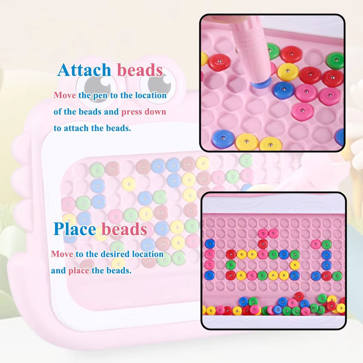 Kids Magnetic Beads Doodle Board With Puzzle Pen Montessori Drawing Toy 1
