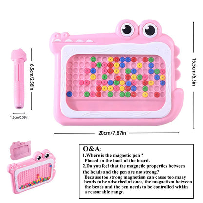 Kids Magnetic Beads Doodle Board With Puzzle Pen Montessori Drawing Toy 3