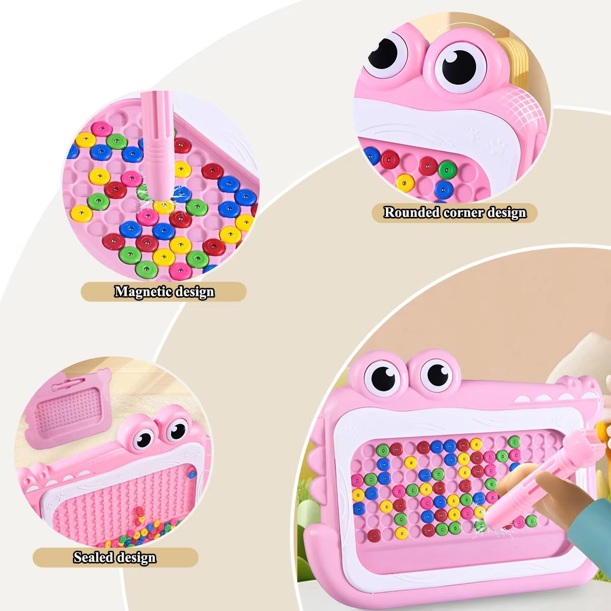 Kids Magnetic Beads Doodle Board With Puzzle Pen Montessori Drawing Toy 4
