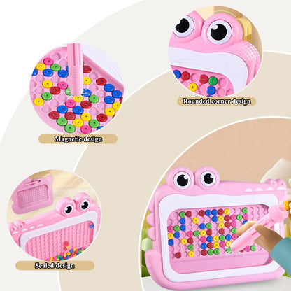 Kids Magnetic Beads Doodle Board With Puzzle Pen Montessori Drawing Toy 4