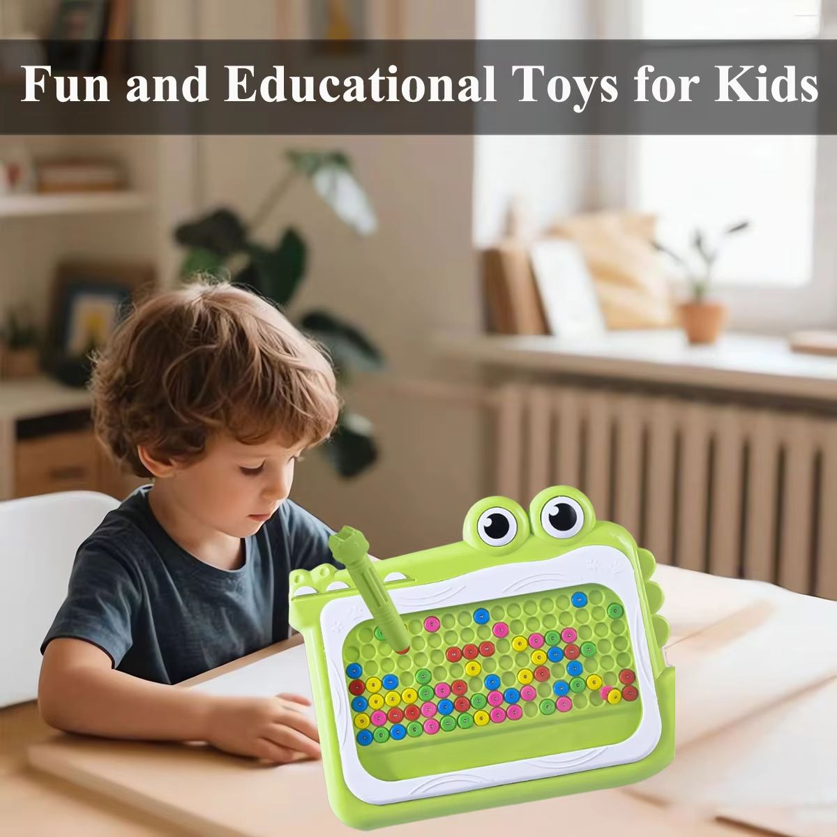 Kids Magnetic Beads Doodle Board With Puzzle Pen Montessori Drawing Toy 5