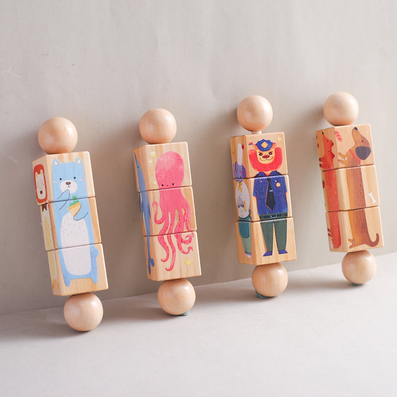 Montessori Wooden Rotating Puzzle Baby Rattle Soothing Animal Blocks Matching Toy For Newborn Babie 2