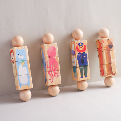 Montessori Wooden Rotating Puzzle Baby Rattle Soothing Animal Blocks Matching Toy For Newborn Babie 2