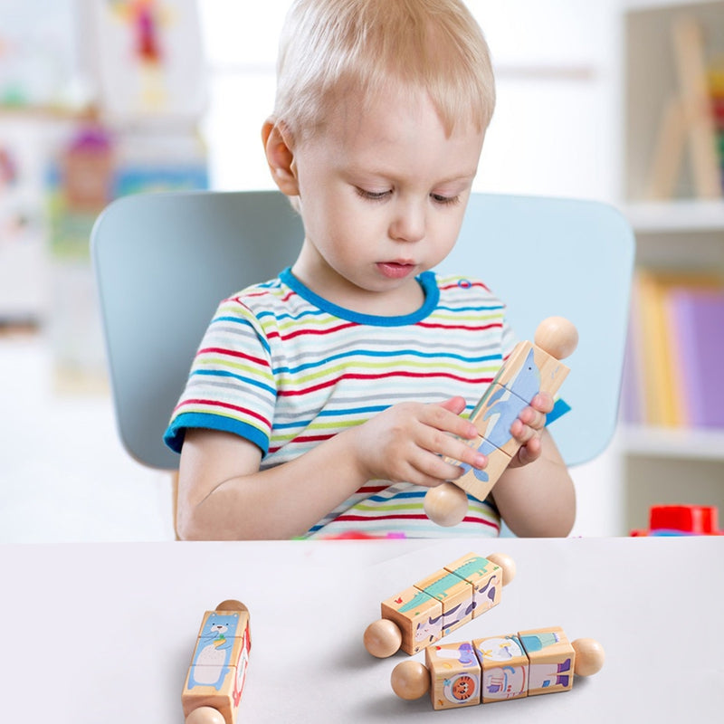 Montessori Wooden Rotating Puzzle Baby Rattle Soothing Animal Blocks Matching Toy For Newborn Babie 4