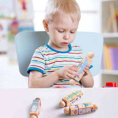 Montessori Wooden Rotating Puzzle Baby Rattle Soothing Animal Blocks Matching Toy For Newborn Babie 4