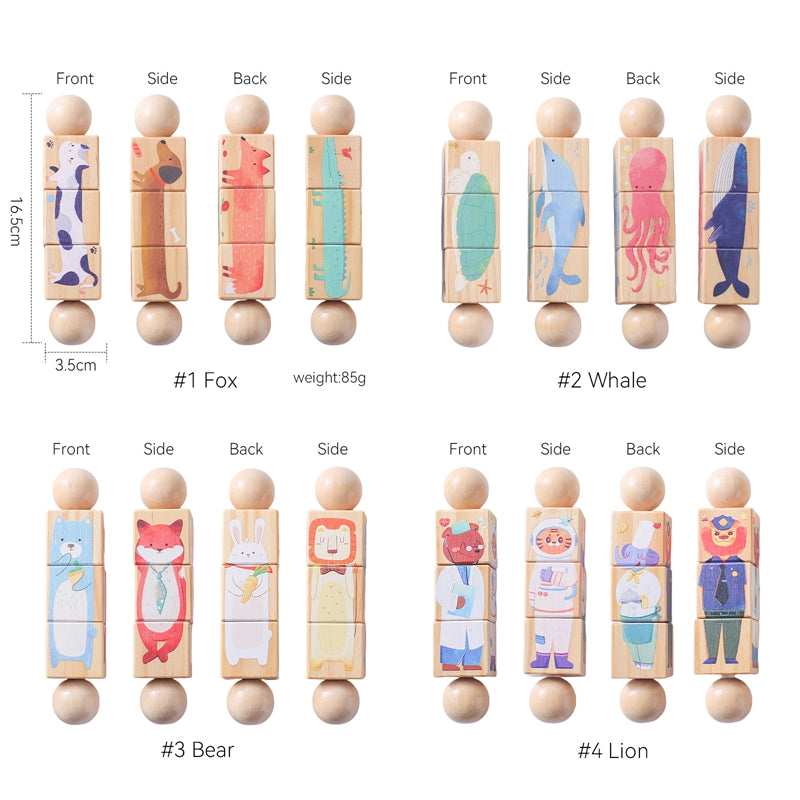 Montessori Wooden Rotating Puzzle Baby Rattle Soothing Animal Blocks Matching Toy For Newborn Babie 6