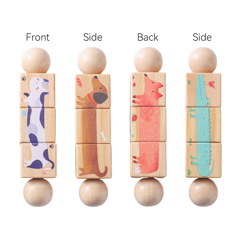 Montessori Wooden Rotating Puzzle Baby Rattle Soothing Animal Blocks Matching Toy For Newborn Babie 8