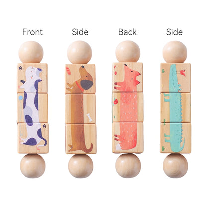 Montessori Wooden Rotating Puzzle Baby Rattle Soothing Animal Blocks Matching Toy For Newborn Babie 8