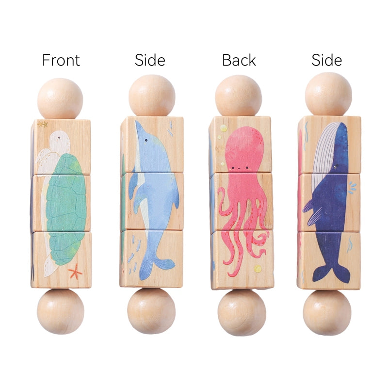 Montessori Wooden Rotating Puzzle Baby Rattle Soothing Animal Blocks Matching Toy For Newborn Babie 10