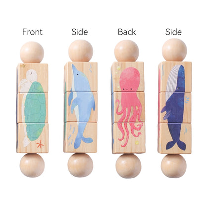 Montessori Wooden Rotating Puzzle Baby Rattle Soothing Animal Blocks Matching Toy For Newborn Babie 10