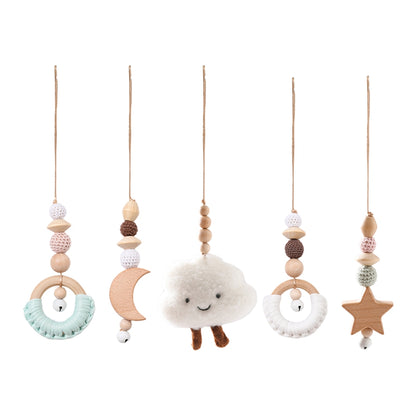 Decorative Baby Rattle Pendant for Crib Stroller, Cartoon Cloud Baby Play Gym Set, Soft Cotton Sensory Toy Baby Gift