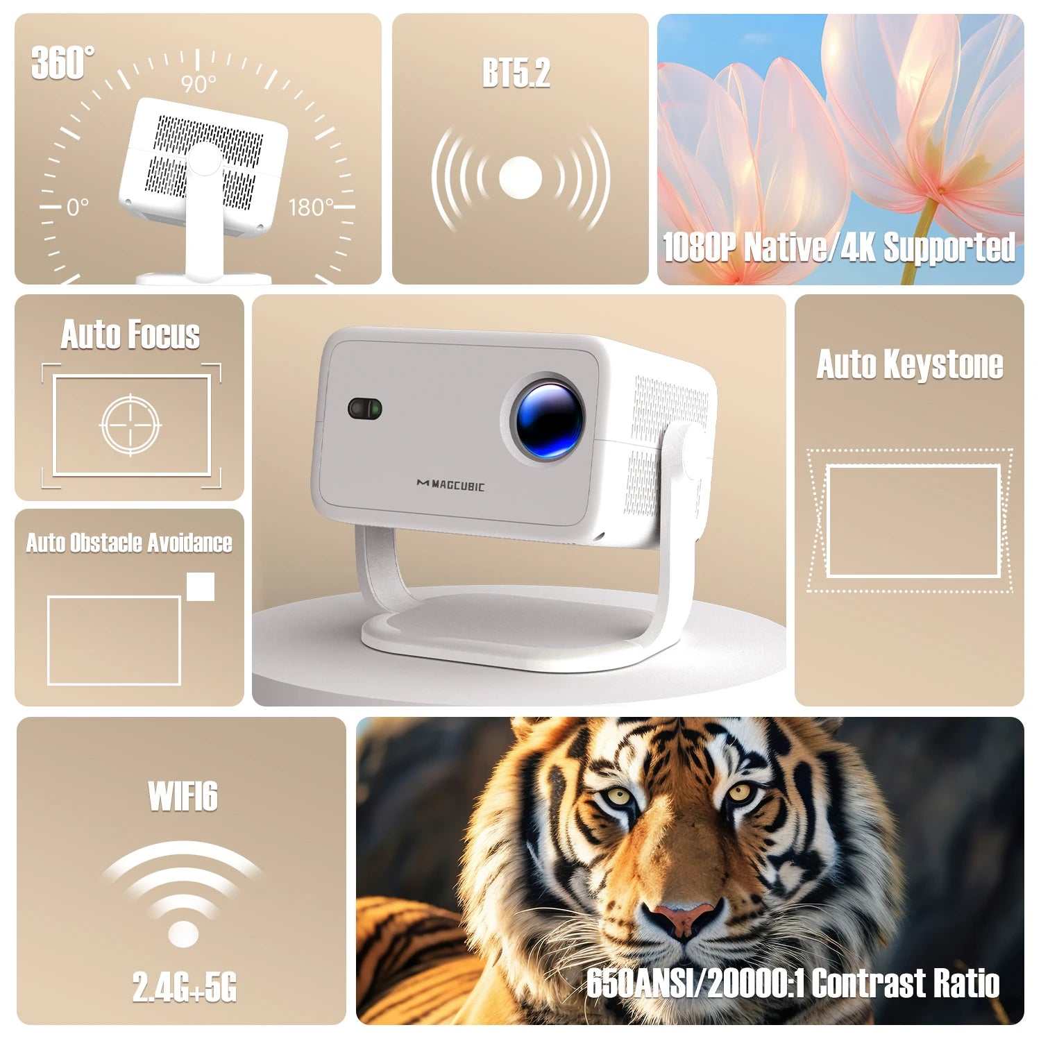 Portable Outdoor Projector Native Android Auto Keystone Focus 1
