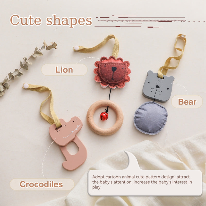 Baby Play Gym Toy Wooden Cartoon Rattle Baby Sensory Gift Hang Pendant For Baby Room Decoration 3