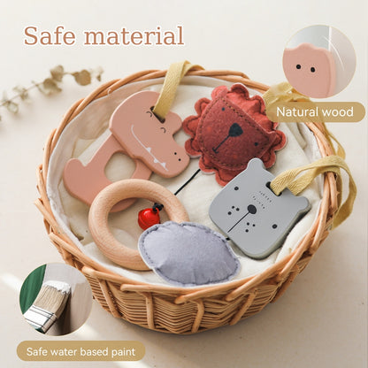 Baby Play Gym Toy Wooden Cartoon Rattle Baby Sensory Gift Hang Pendant For Baby Room Decoration 4