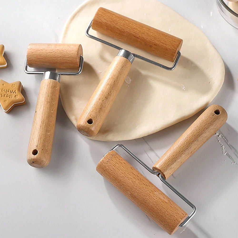 Premium Wood Rolling Pin with Handle, Kitchen Dough Roller for Pastry, Pizza, Pasta Baking