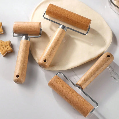 Premium Wood Rolling Pin with Handle, Kitchen Dough Roller for Pastry, Pizza, Pasta Baking
