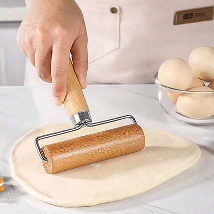 Premium Wood Rolling Pin with Handle, Kitchen Dough Roller for Pastry, Pizza, Pasta Baking