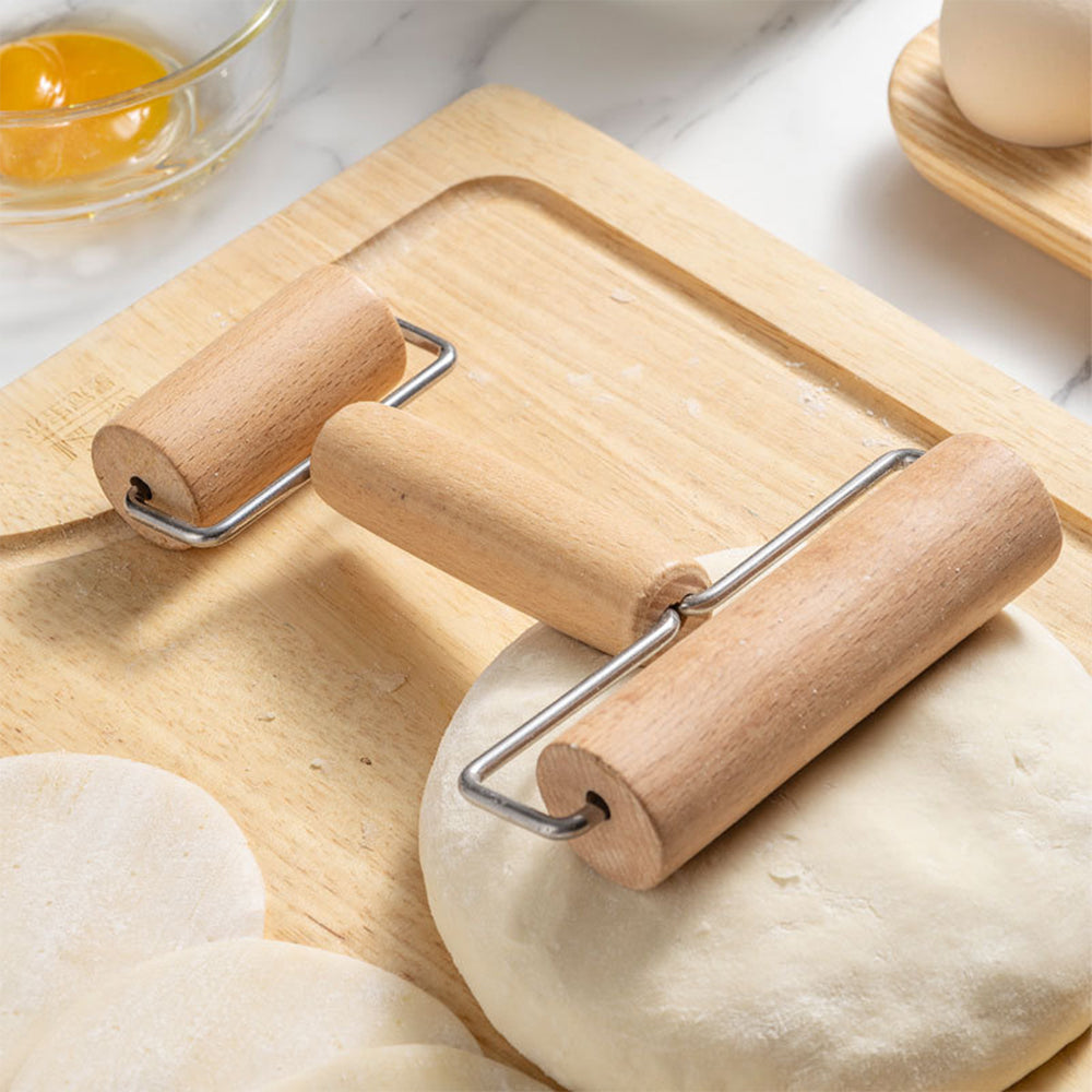 Premium Wood Rolling Pin with Handle, Kitchen Dough Roller for Pastry, Pizza, Pasta Baking