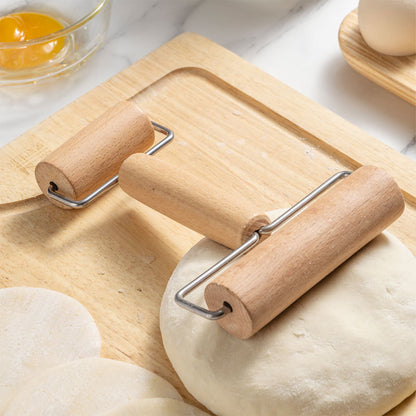 Premium Wood Rolling Pin with Handle, Kitchen Dough Roller for Pastry, Pizza, Pasta Baking