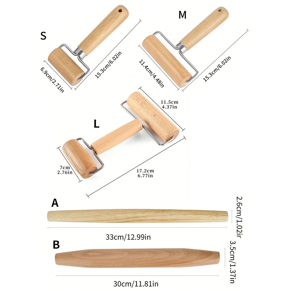 Premium Wood Rolling Pin with Handle, Kitchen Dough Roller for Pastry, Pizza, Pasta Baking