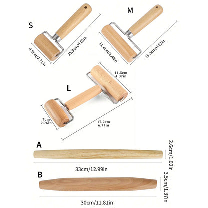 Premium Wood Rolling Pin with Handle, Kitchen Dough Roller for Pastry, Pizza, Pasta Baking