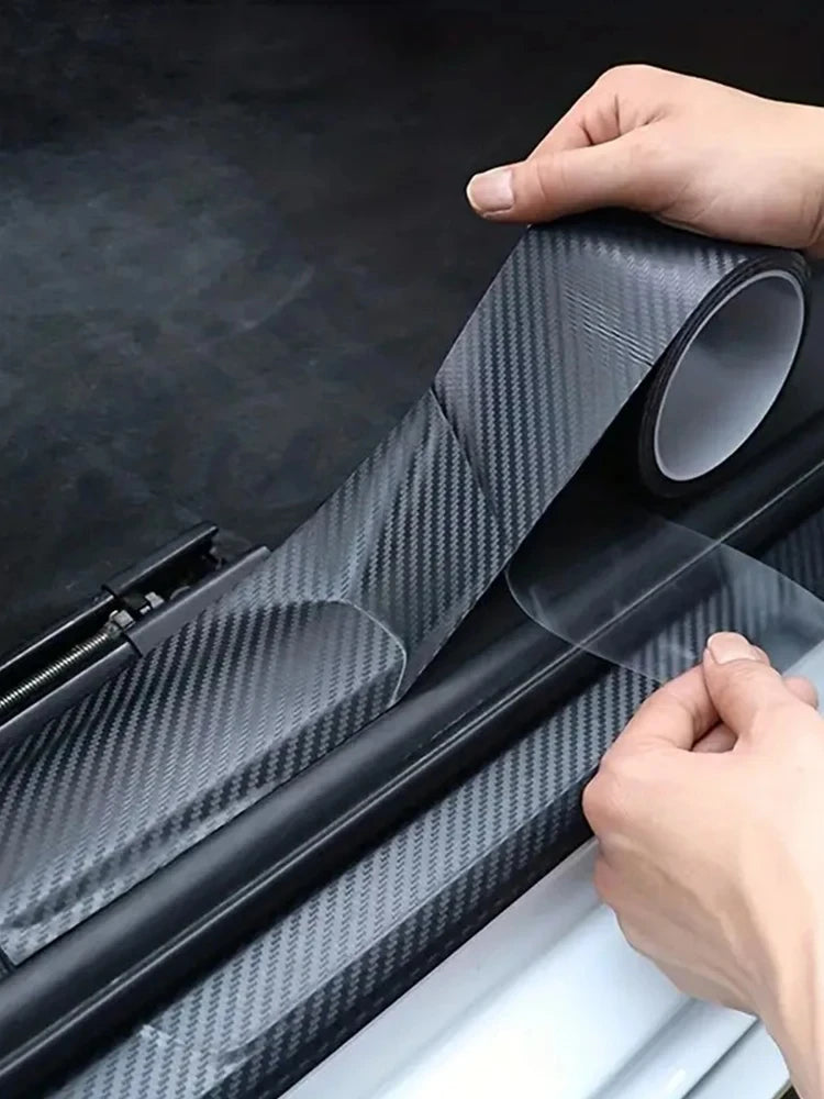 Carbon Fiber Sticker Paste, Anti Scratch Waterproof Film, Matte Black Nano Sticker for Car Threshold Protection